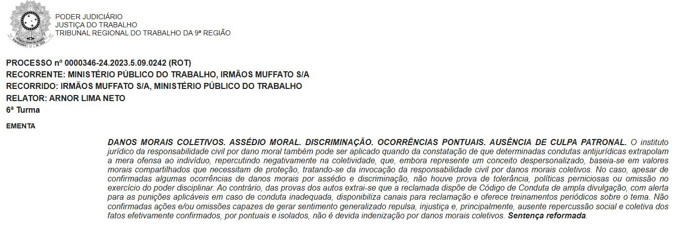 Ementa — Acórdão TRT 9ª Região, ROT 0000346-24.2023.5.09.0242